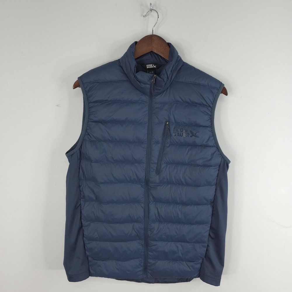 Eddie Bauer Vest Mens Medium Blue 550 Down Puffer Zip Pockets Lightweight Hiking